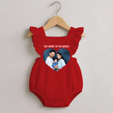 The Heart of My World Romper Frock | Custom Family Romper Frock for Loved Ones - RED - 0 - 3 Months Old (Chest 19")