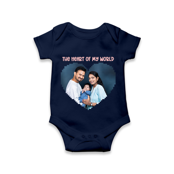 The Heart of My World Romper/Onesie | Custom Family Romper/Onesie for Loved Ones - NAVY BLUE - New Born (Chest 14")