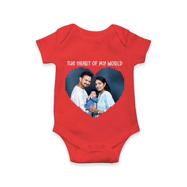 The Heart of My World Romper/Onesie | Custom Family Romper/Onesie for Loved Ones - RED - New Born (Chest 14")