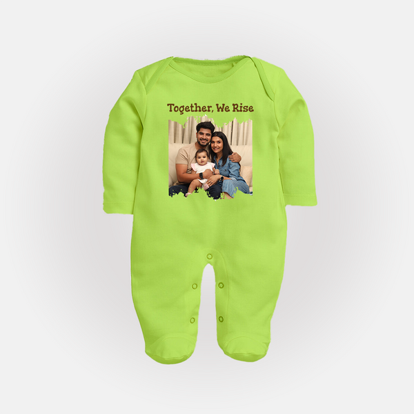 Together, We Rise Sleep suit/full sleeve body suit | Personalized Family Sleep suit/full sleeve body suit for Strength in Unity - LIME GREEN - New Born (Chest 7.5")