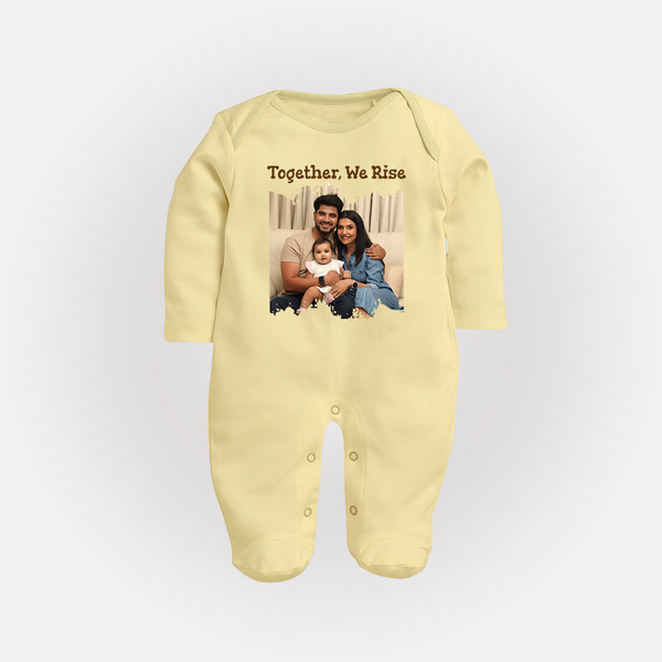 Together, We Rise Sleep suit/full sleeve body suit | Personalized Family Sleep suit/full sleeve body suit for Strength in Unity - PASTEL YELLOW - New Born (Chest 7.5")