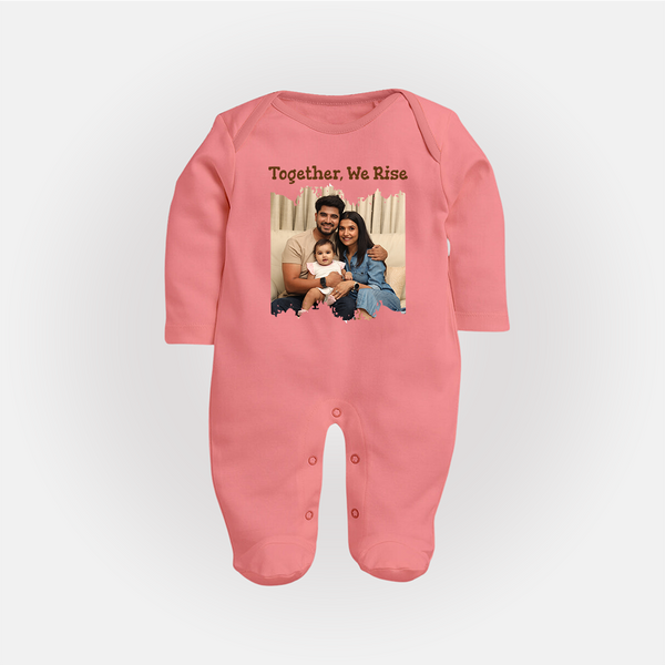 Together, We Rise Sleep suit/full sleeve body suit | Personalized Family Sleep suit/full sleeve body suit for Strength in Unity - PEACH - New Born (Chest 7.5")