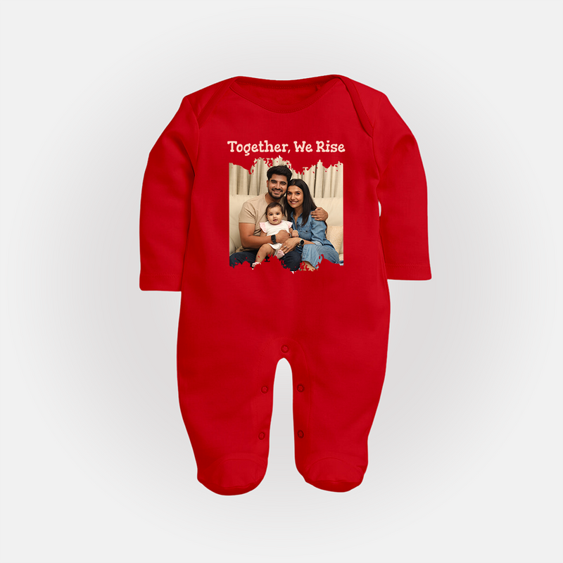 Together, We Rise Sleep suit/full sleeve body suit | Personalized Family Sleep suit/full sleeve body suit for Strength in Unity - RED - New Born (Chest 7.5")