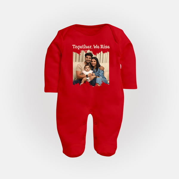 Together, We Rise Sleep suit/full sleeve body suit | Personalized Family Sleep suit/full sleeve body suit for Strength in Unity - RED - New Born (Chest 7.5")