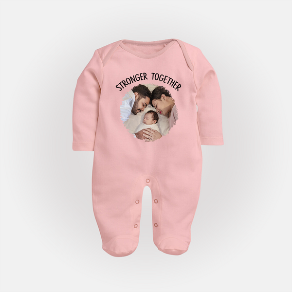 Stronger Together Sleep suit/full sleeve body suit | Custom Family Sleep suit/full sleeve body suit Celebrating Family Bonds - BABY PINK - New Born (Chest 7.5")