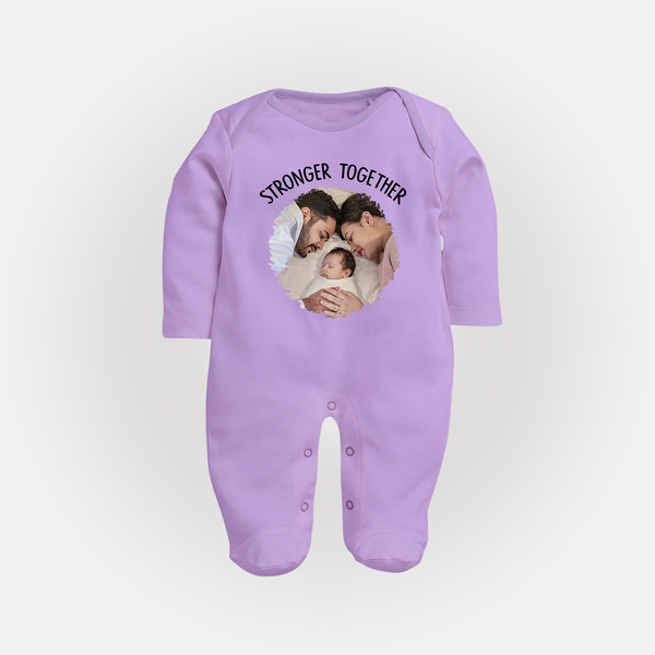 Stronger Together Sleep suit/full sleeve body suit | Custom Family Sleep suit/full sleeve body suit Celebrating Family Bonds - LILAC - New Born (Chest 7.5")
