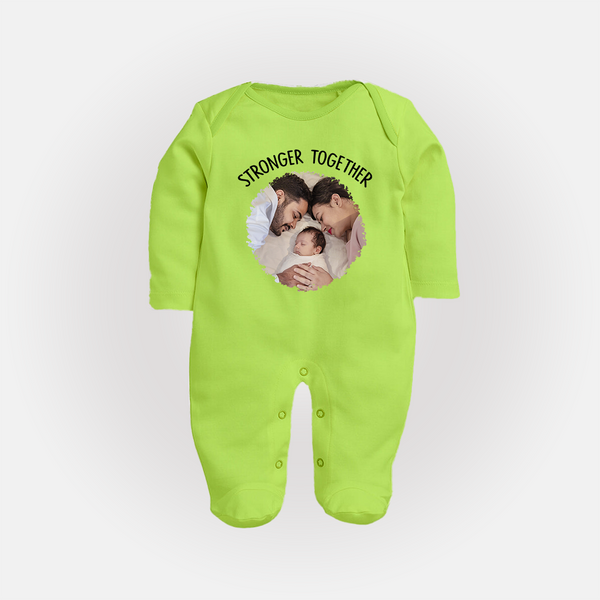 Stronger Together Sleep suit/full sleeve body suit | Custom Family Sleep suit/full sleeve body suit Celebrating Family Bonds - LIME GREEN - New Born (Chest 7.5")
