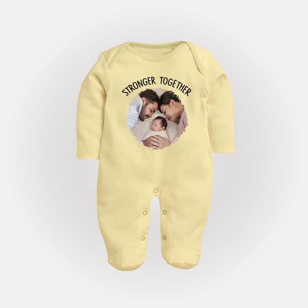 Stronger Together Sleep suit/full sleeve body suit | Custom Family Sleep suit/full sleeve body suit Celebrating Family Bonds - PASTEL YELLOW - New Born (Chest 7.5")