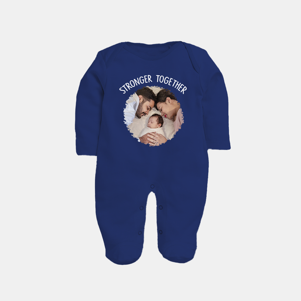 Stronger Together Sleep suit/full sleeve body suit | Custom Family Sleep suit/full sleeve body suit Celebrating Family Bonds - NAVY BLUE - New Born (Chest 7.5")