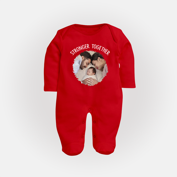 Stronger Together Sleep suit/full sleeve body suit | Custom Family Sleep suit/full sleeve body suit Celebrating Family Bonds - RED - New Born (Chest 7.5")