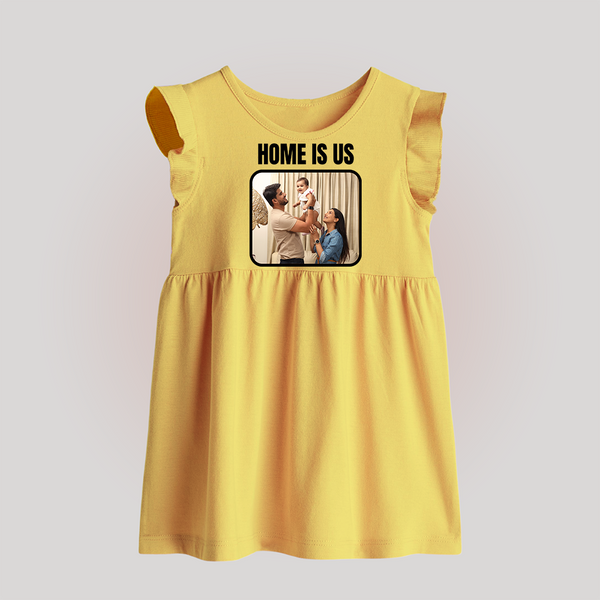 Home is Us Baby Frock | Custom Family Baby Frock for Family Pride - PASTEL YELLOW - 0 - 3 Months Old (Chest 17")
