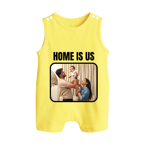 Home is Us Romper suit/Sleeveless Romper | Custom Family Romper suit/Sleeveless Romper for Family Pride - PASTEL YELLOW - 0 - 5 Months Old (Chest 18")