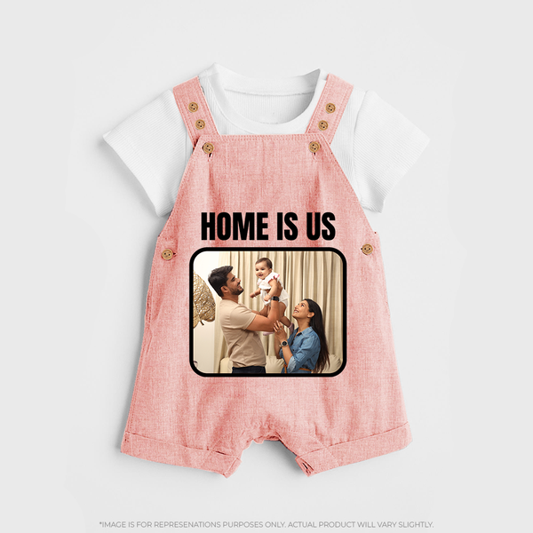 Home is Us Dungaree Set | Custom Family Dungaree Set for Family Pride - PEACH - 0 - 5 Months Old (Chest 18")