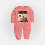Home is Us Sleep suit/full sleeve body suit | Custom Family Sleep suit/full sleeve body suit for Family Pride - PEACH - New Born (Chest 7.5")