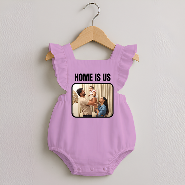 Home is Us Romper Frock | Custom Family Romper Frock for Family Pride - BABY PINK - 0 - 3 Months Old (Chest 19")
