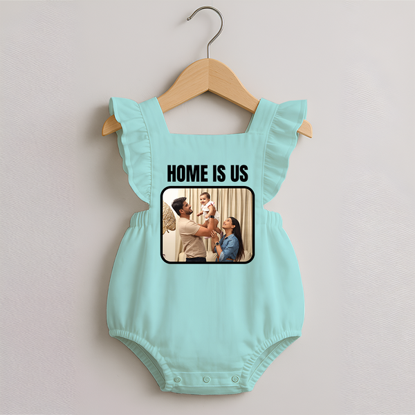Home is Us Romper Frock | Custom Family Romper Frock for Family Pride - MINT GREEN - 0 - 3 Months Old (Chest 19")