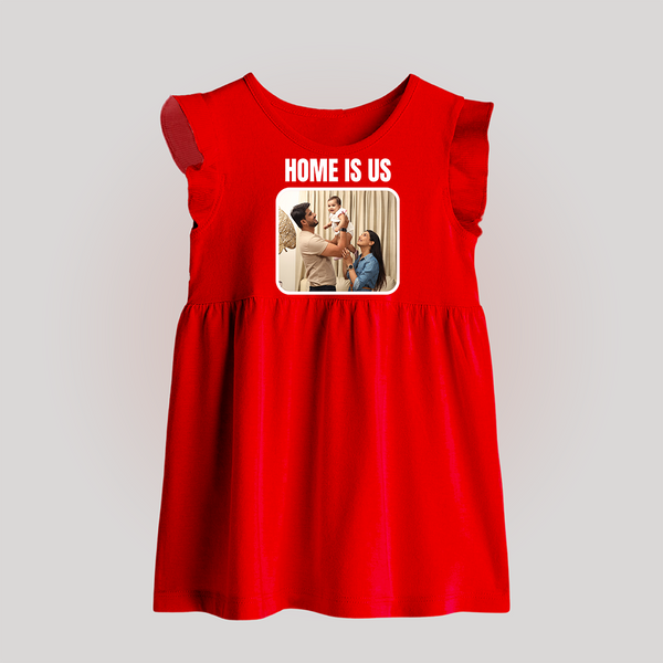 Home is Us Baby Frock | Custom Family Baby Frock for Family Pride - RED - 0 - 3 Months Old (Chest 17")