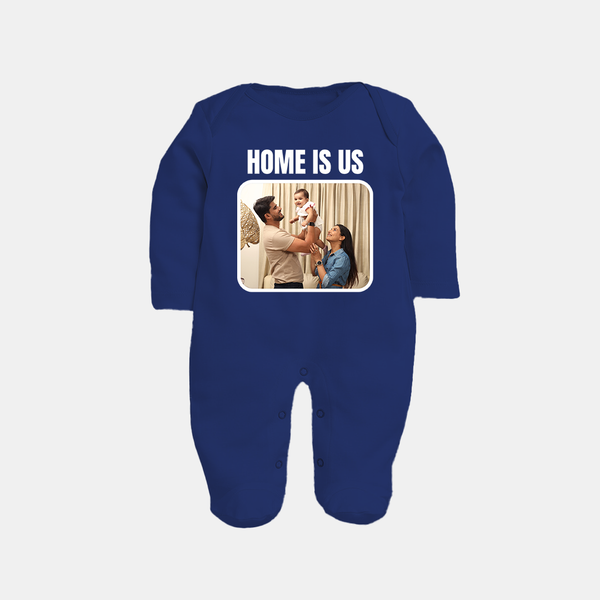 Home is Us Sleep suit/full sleeve body suit | Custom Family Sleep suit/full sleeve body suit for Family Pride - NAVY BLUE - New Born (Chest 7.5")