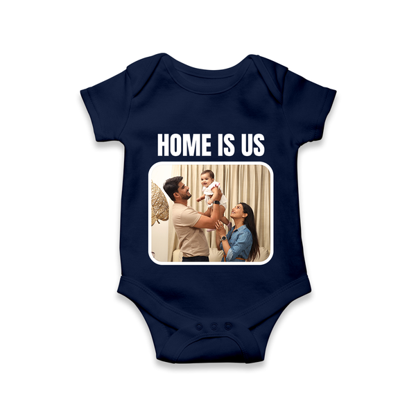 Home is Us Romper/Onesie | Custom Family Romper/Onesie for Family Pride - NAVY BLUE - New Born (Chest 14")
