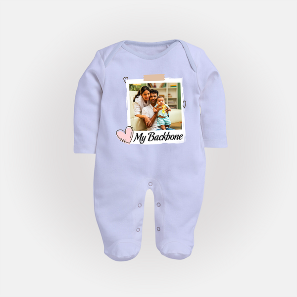 My Backbone Sleep suit/full sleeve body suit | Personalized Family Sleep suit/full sleeve body suit Honoring Loved Ones - BABY BLUE - New Born (Chest 7.5")