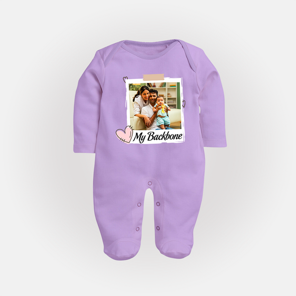 My Backbone Sleep suit/full sleeve body suit | Personalized Family Sleep suit/full sleeve body suit Honoring Loved Ones - LILAC - New Born (Chest 7.5")
