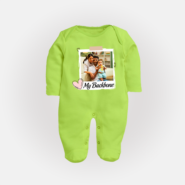 My Backbone Sleep suit/full sleeve body suit | Personalized Family Sleep suit/full sleeve body suit Honoring Loved Ones - LIME GREEN - New Born (Chest 7.5")