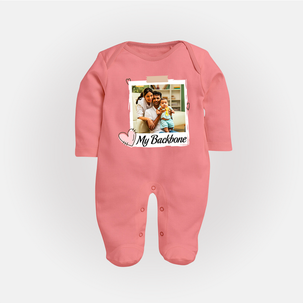 My Backbone Sleep suit/full sleeve body suit | Personalized Family Sleep suit/full sleeve body suit Honoring Loved Ones - PEACH - New Born (Chest 7.5")