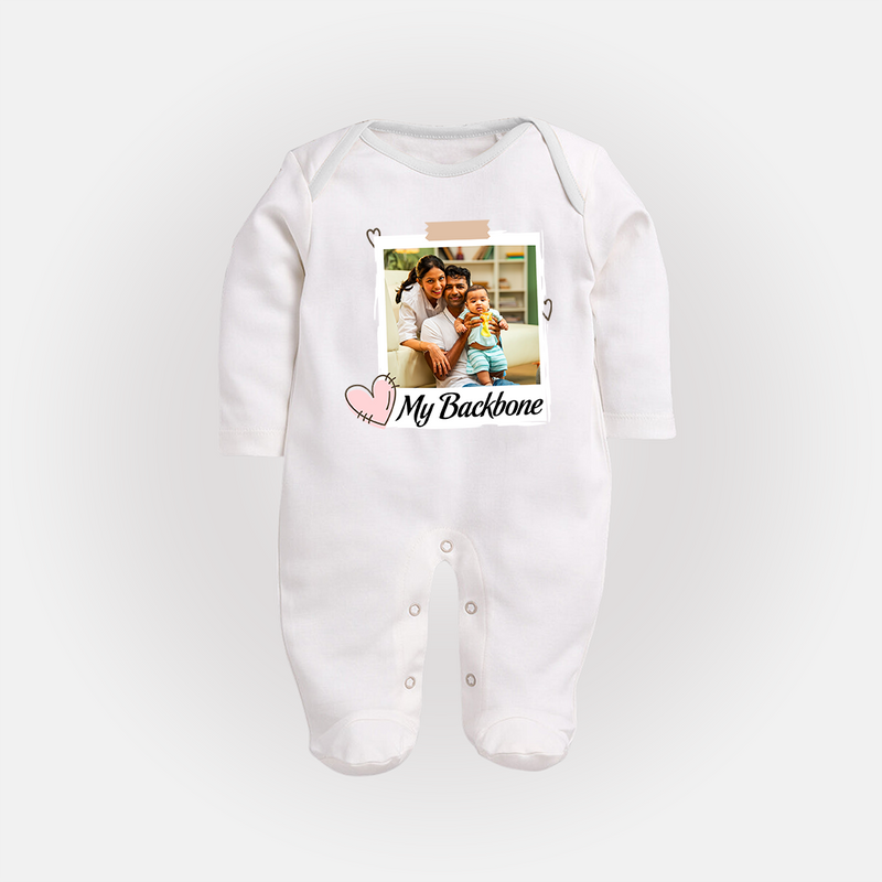 My Backbone Sleep suit/full sleeve body suit | Personalized Family Sleep suit/full sleeve body suit Honoring Loved Ones - WHITE - New Born (Chest 7.5")