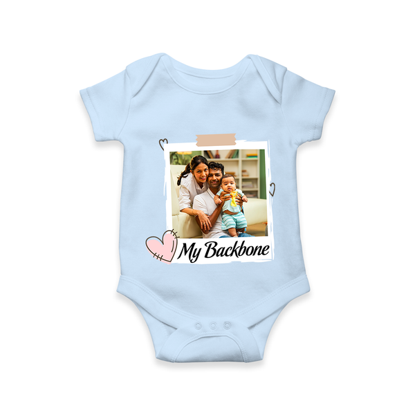 My Backbone Romper/Onesie | Personalized Family Romper/Onesie Honoring Loved Ones - BABY BLUE - New Born (Chest 14")
