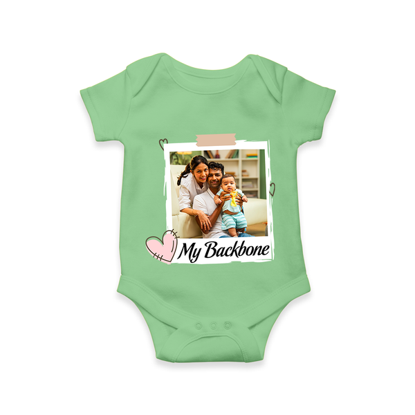 My Backbone Romper/Onesie | Personalized Family Romper/Onesie Honoring Loved Ones - GREEN - New Born (Chest 14")