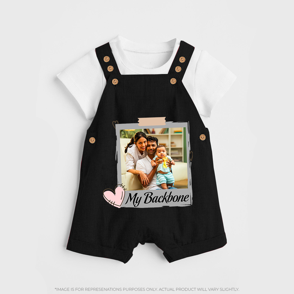 My Backbone Dungaree Set | Personalized Family Dungaree Set Honoring Loved Ones - BLACK - 0 - 5 Months Old (Chest 18")