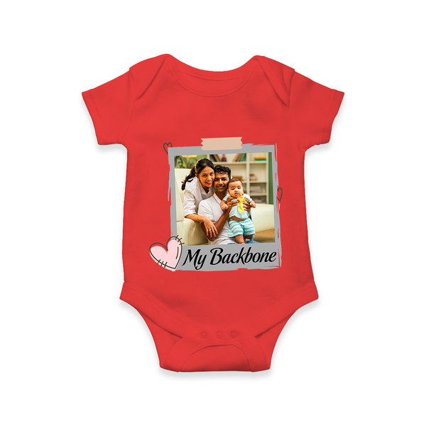 My Backbone Romper/Onesie | Personalized Family Romper/Onesie Honoring Loved Ones - RED - New Born (Chest 14")