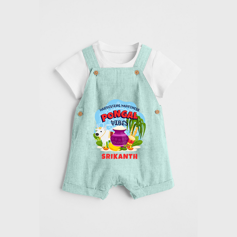 Harvesting Happiness Pongal Vibes - Customized Dungaree Set For Kids - ARCTIC BLUE - 0 - 5 Months Old (Chest 18")