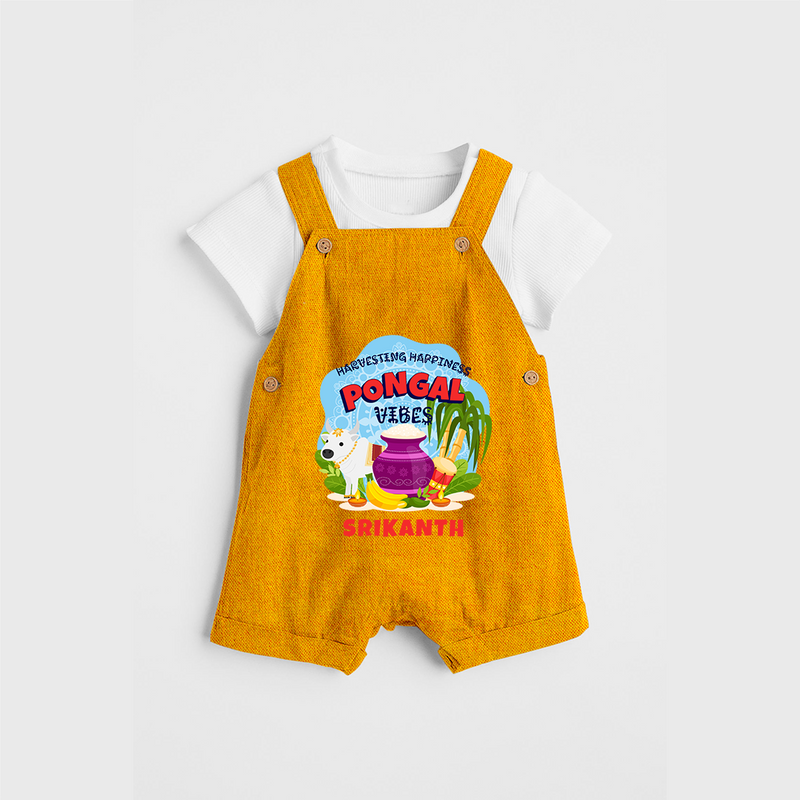 Harvesting Happiness Pongal Vibes - Customized Dungaree Set For Kids - CHROME YELLOW - 0 - 5 Months Old (Chest 18")