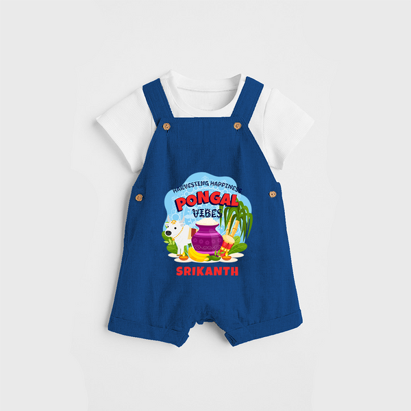 “Harvesting Happiness – Pongal Vibes”  | Personalized Kids Dungaree  - COBALT BLUE - 0 - 5 Months Old (Chest 18")