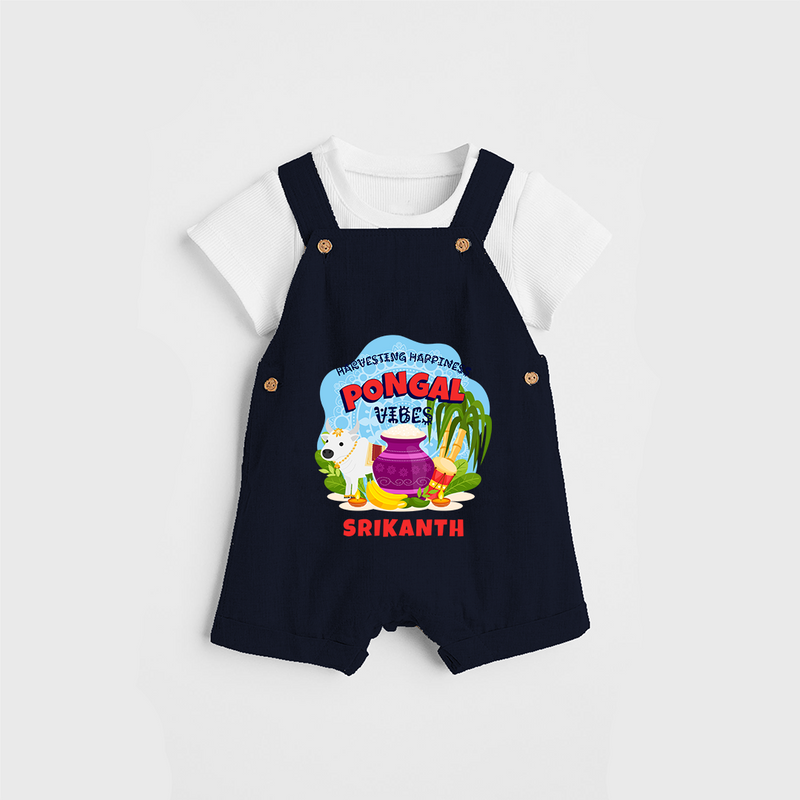 Harvesting Happiness Pongal Vibes - Customized Dungaree Set For Kids - NAVY BLUE - 0 - 5 Months Old (Chest 18")