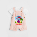 “Harvesting Happiness – Pongal Vibes”  | Personalized Kids Dungaree  - PEACH - 0 - 5 Months Old (Chest 18")