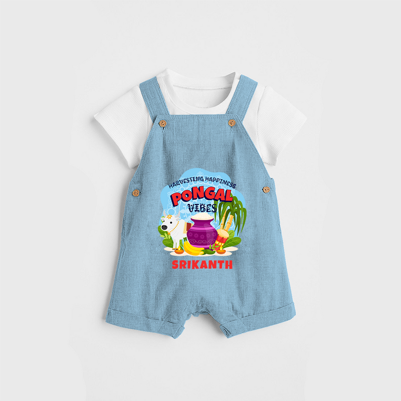 Harvesting Happiness Pongal Vibes - Customized Dungaree Set For Kids - SKY BLUE - 0 - 5 Months Old (Chest 18")