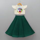 Harvesting Happiness Pongal Vibes - Customized Crop Top And Skirt For Kids - BOTTLE GREEN - 6 - 9 Months Old (Chest 20" , Frock Waist 20")