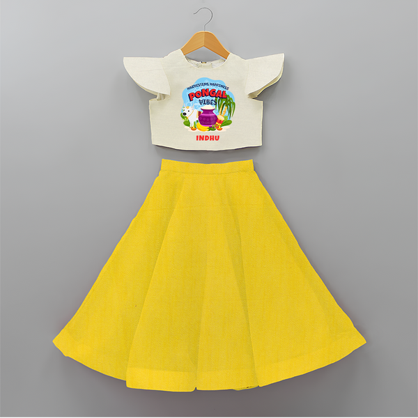 Harvesting Happiness Pongal Vibes - Customized Crop Top And Skirt For Kids - YELLOW - 6 - 9 Months Old (Chest 20" , Frock Waist 20")