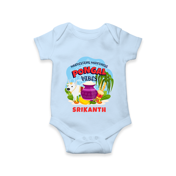 “Harvesting Happiness – Pongal Vibes”  | Personalized Kids Romper  - BABY BLUE - New Born (Chest 14")