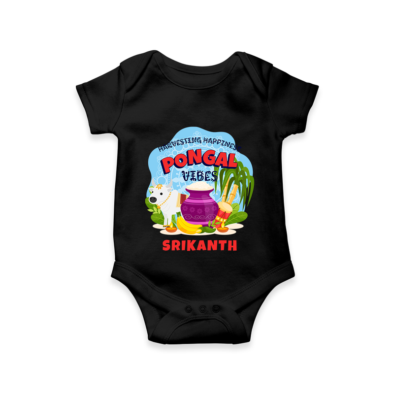 Harvesting Happiness Pongal Vibes - Customized Romper For Babies - BLACK - 0 - 3 Months Old (Chest 16")