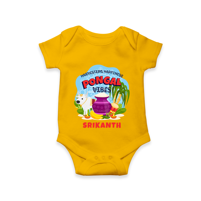 Harvesting Happiness Pongal Vibes - Customized Romper For Babies - CHROME YELLOW - 0 - 3 Months Old (Chest 16")