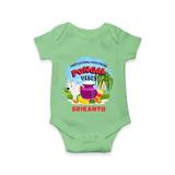 “Harvesting Happiness – Pongal Vibes”  | Personalized Kids Romper  - GREEN - New Born (Chest 14")