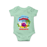 “Harvesting Happiness – Pongal Vibes”  | Personalized Kids Romper  - MINT GREEN - New Born (Chest 14")