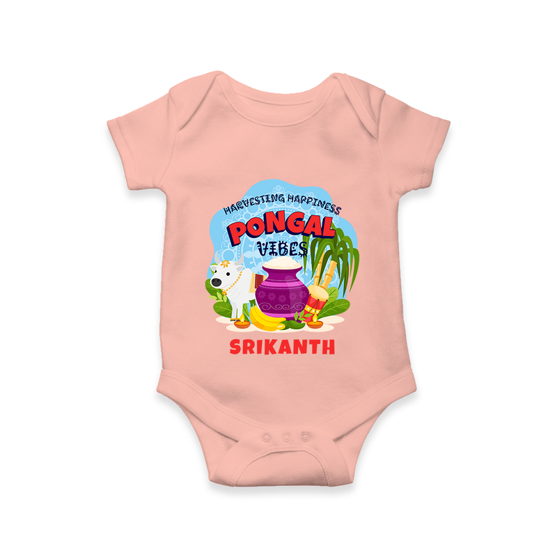 Harvesting Happiness Pongal Vibes - Customized Romper For Babies - PEACH - 0 - 3 Months Old (Chest 16")