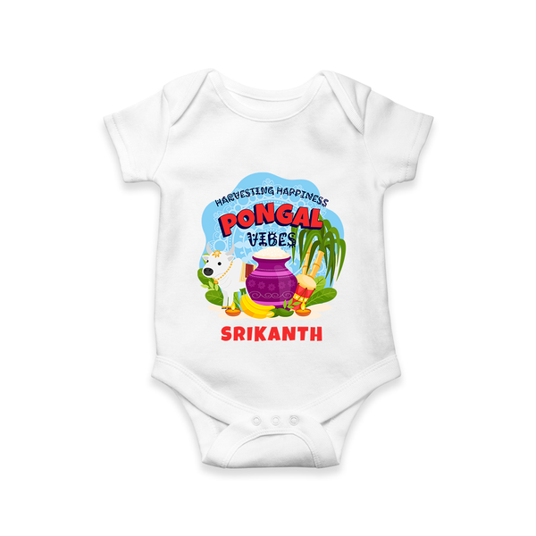 “Harvesting Happiness – Pongal Vibes”  | Personalized Kids Romper  - WHITE - New Born (Chest 14")