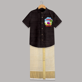 Harvesting Happiness Pongal Vibes - Customized Raw Silk Shirt And Dhoti For Kids - COFFEE - 0 - 6 Months Old (Chest-23") (Dhoti length-14")