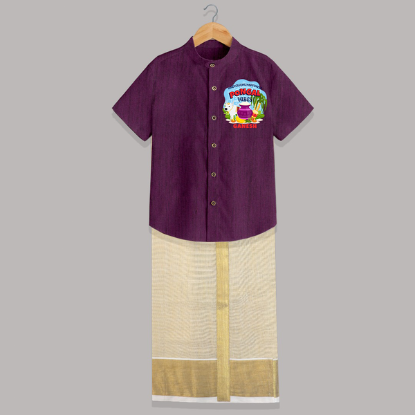 “Harvesting Happiness – Pongal Vibes”  | Personalized Kids Shirt & Dhoti  - GRAPE - 0 - 6 Months Old (Chest-23") (Dhoti length-14")