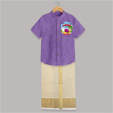 “Harvesting Happiness – Pongal Vibes”  | Personalized Kids Shirt & Dhoti  - ROYAL PURPLE - 0 - 6 Months Old (Chest-23") (Dhoti length-14")
